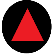 black circle with red triangle in the center